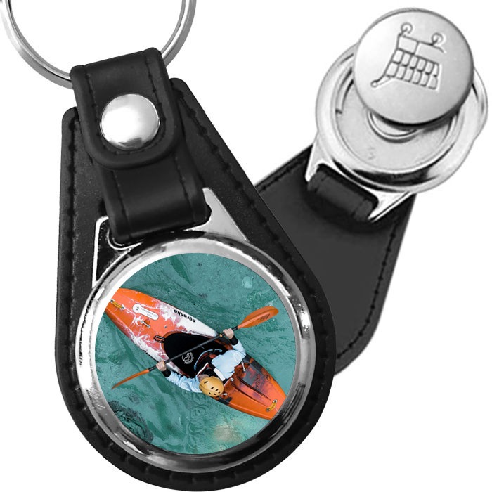 Porte-clé cuir avec médaillon sport Kayak