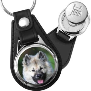 Porte-clé cuir avec médaillon chien Keeshond