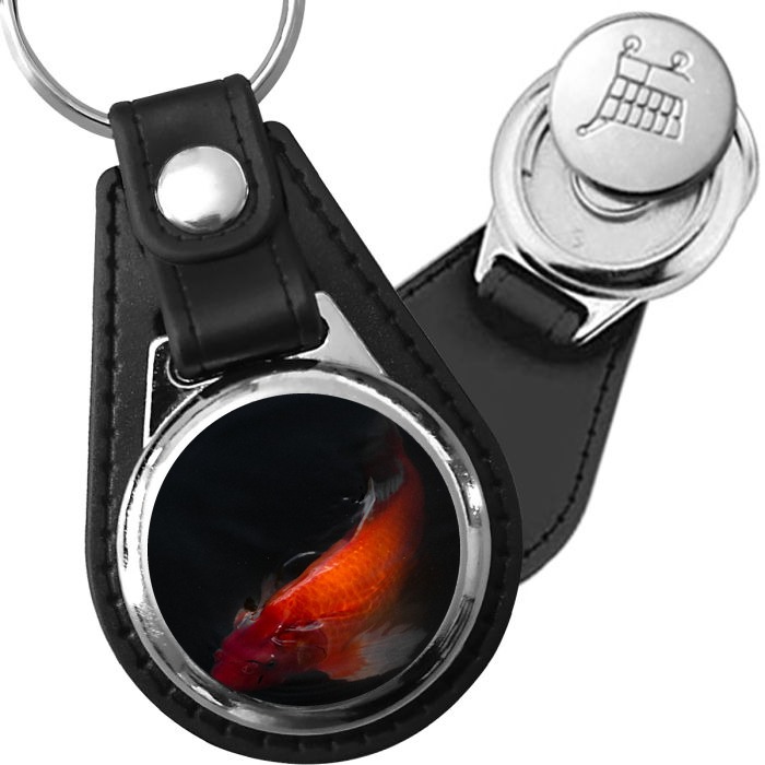 Porte-clé cuir médaillon zen Koï Rouge