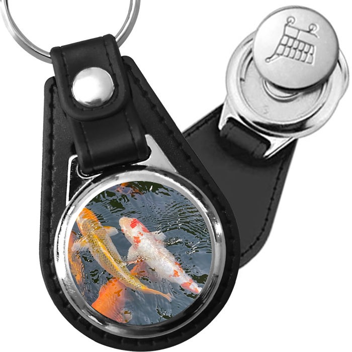 Porte-clé cuir médaillon zen Carpe Koï