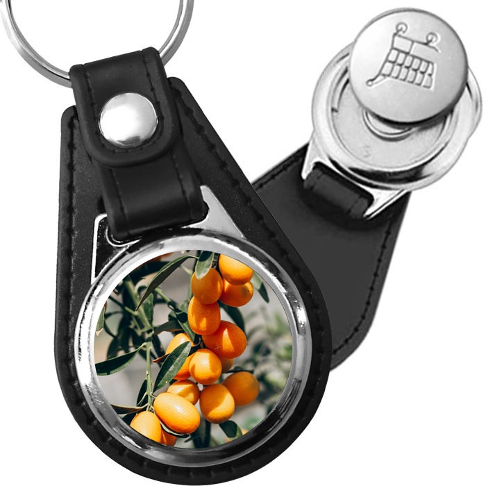 Porte-clé cuir avec médaillon fruit Kumquat