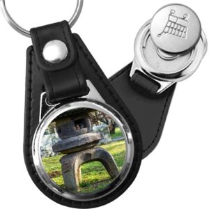 Porte-clé cuir médaillon zen Lanterne de Pierre