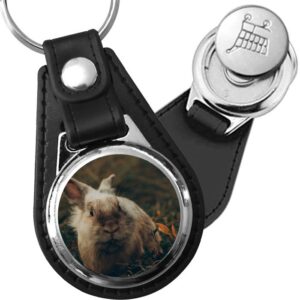 Porte-clé cuir avec médaillon mammifère Lapin