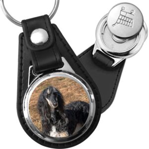 Porte-clé cuir avec médaillon chien Lévrier Afghan