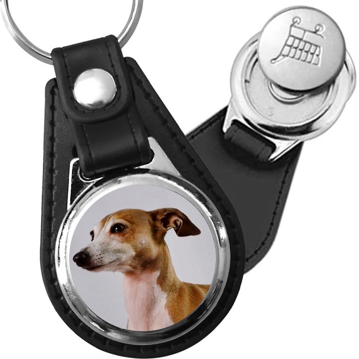 Porte-clé cuir avec médaillon chien Lévrier Italien