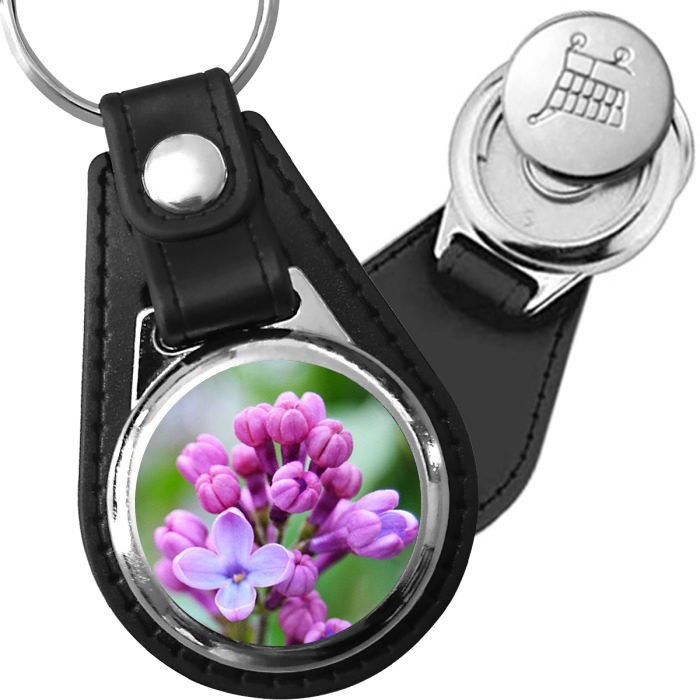 Porte-clé cuir avec médaillon fleur Lilas