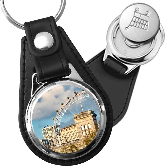 Porte-clé cuir avec médaillon monument London Eye