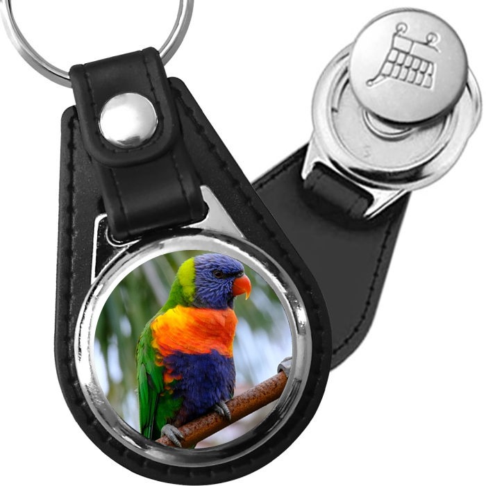 Porte-clé cuir avec médaillon oiseau Lori