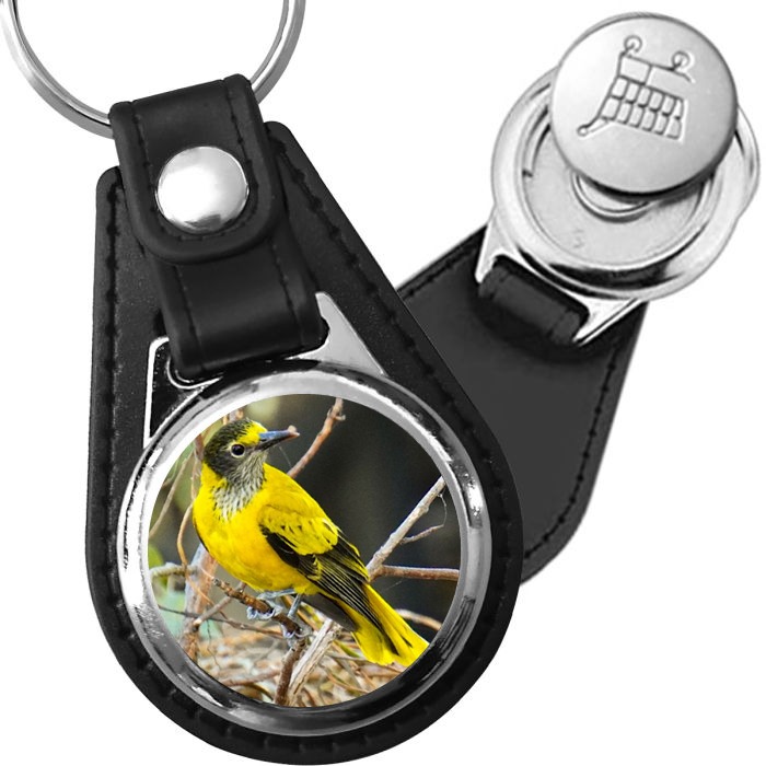 Porte-clé cuir avec médaillon oiseau Loriot