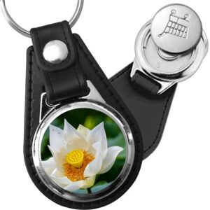 Porte-clé cuir médaillon zen Lotus Blanc