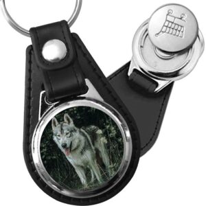 Porte-clé cuir avec médaillon mammifère Loup