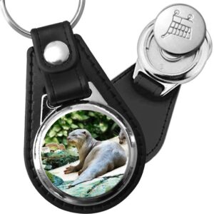 Porte-clé cuir avec médaillon mammifère Loutre