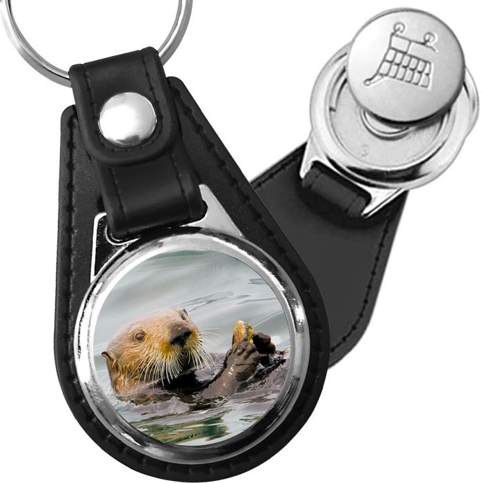 Porte-clé cuir avec médaillon mammifère Loutre de Mer