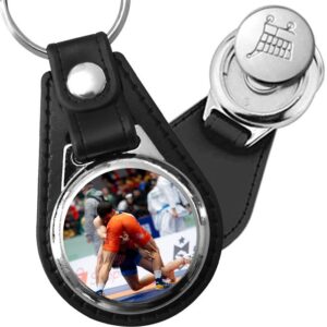 Porte-clé cuir avec médaillon sport Lutte
