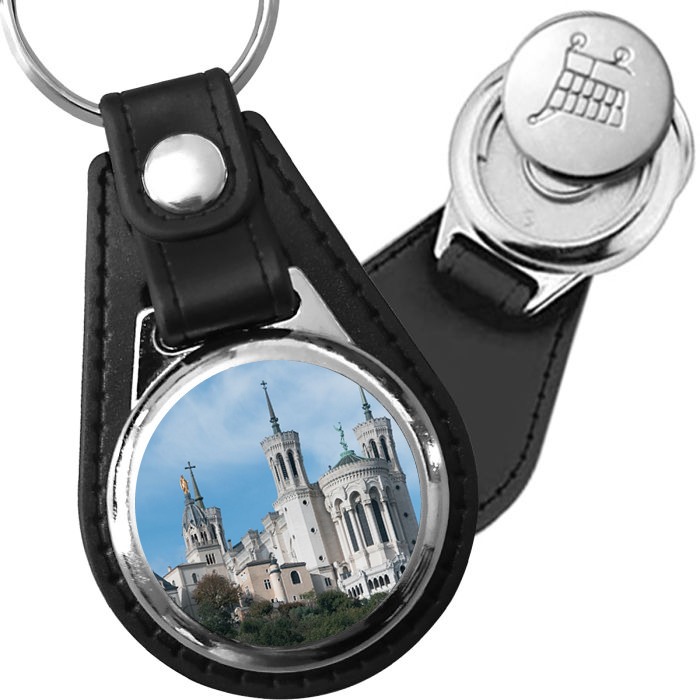Porte-clé cuir avec médaillon ville Lyon