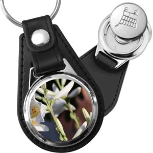 Porte-clé cuir avec médaillon fleur Lys