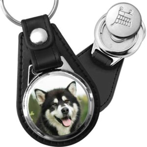 Porte-clé cuir avec médaillon chien Malamute