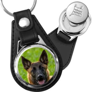 Porte-clé cuir avec médaillon chien Malinois