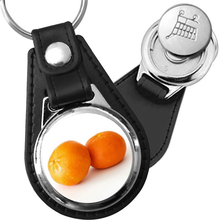 Porte-clé cuir avec médaillon fruit Mandarine