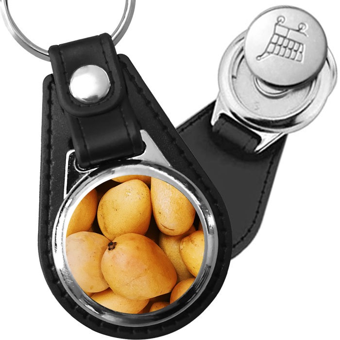Porte-clé cuir avec médaillon fruit Mangue