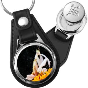Porte-clé cuir avec médaillon insecte Mante Orchidée