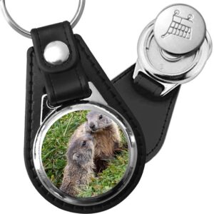 Porte-clé cuir avec médaillon mammifère Marmotte