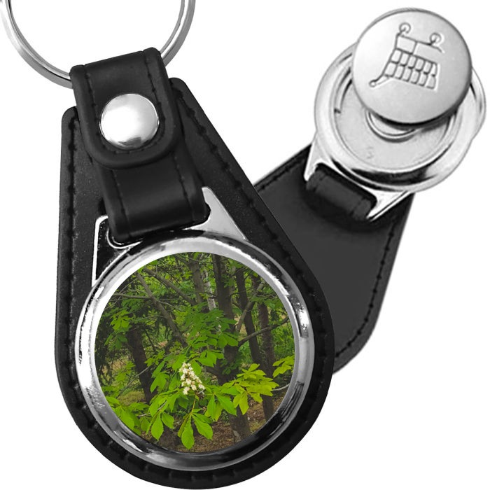 Porte-clé cuir avec médaillon arbre Marronnier