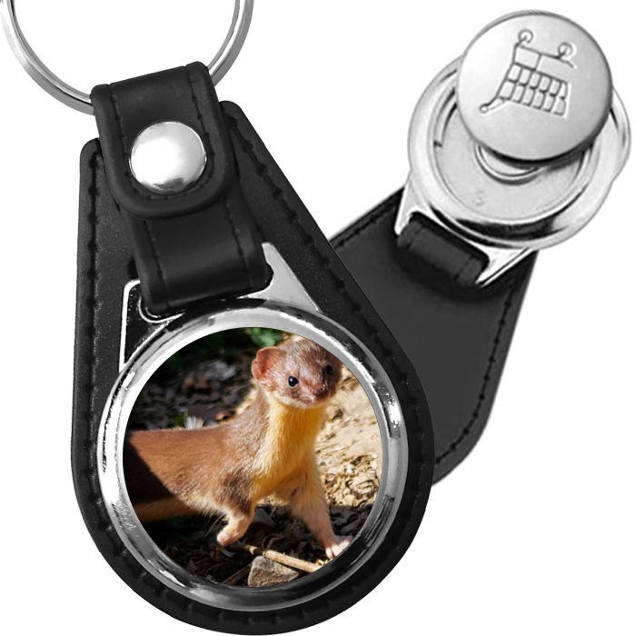 Porte-clé cuir avec médaillon mammifère Martre