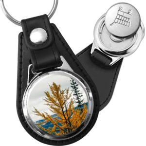 Porte-clé cuir avec médaillon arbre Mélèze