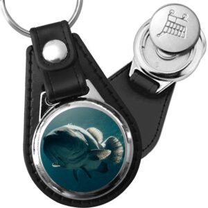 Porte-clé cuir avec médaillon poisson Mérou