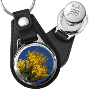 Porte-clé cuir avec médaillon arbre Mimosa