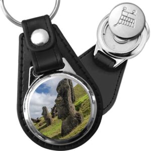 Porte-clé cuir avec médaillon monument Moaï