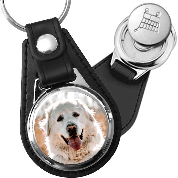 Porte-clé cuir avec médaillon chien Montagne des Pyrénées
