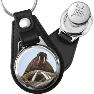 Porte-clé cuir avec médaillon mammifère Morse