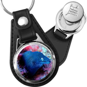 Porte-clé cuir avec médaillon poisson Murène