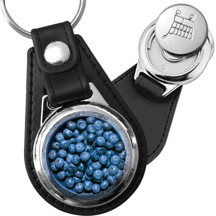 Porte-clé cuir avec médaillon fruit Myrtille