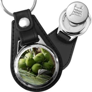 Porte-clé cuir avec médaillon fruit Noix de Coco