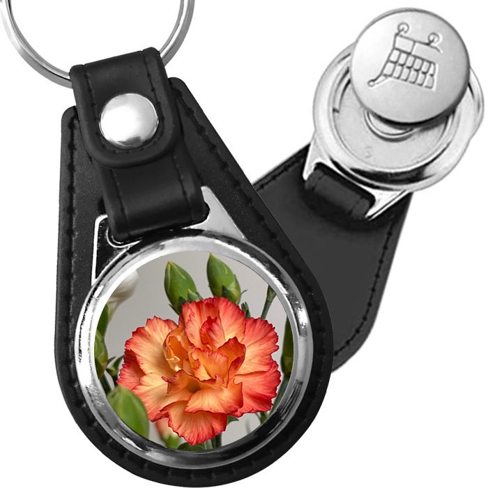Porte-clé cuir avec médaillon fleur Œillet