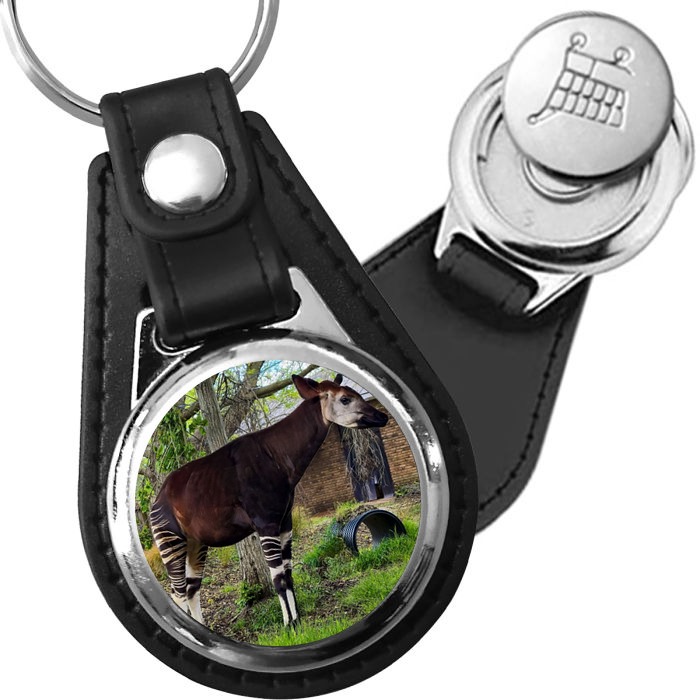 Porte-clé cuir avec médaillon mammifère Okapi
