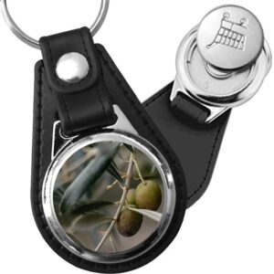 Porte-clé cuir avec médaillon arbre Olivier