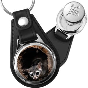 Porte-clé cuir avec médaillon mammifère Opossum