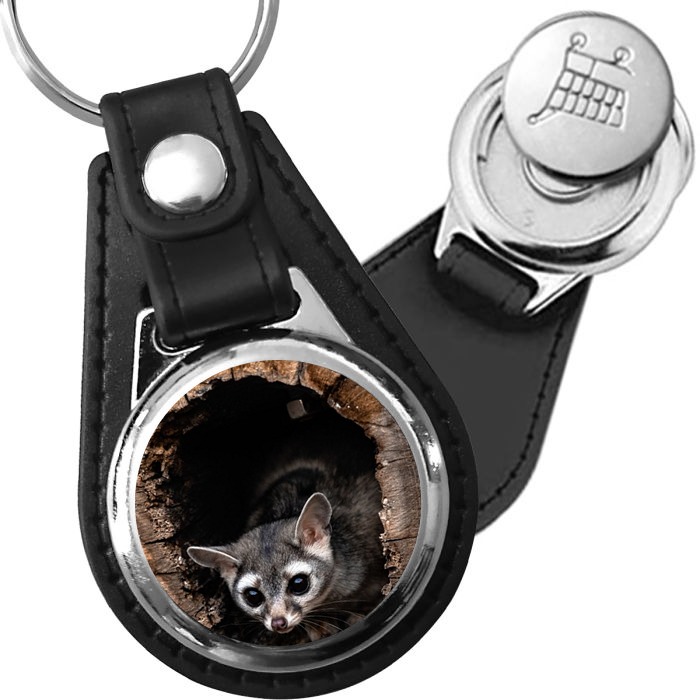 Porte-clé cuir avec médaillon mammifère Opossum