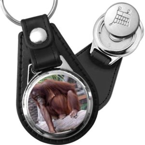 Porte-clé cuir avec médaillon mammifère Orang-outan