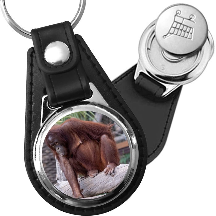 Porte-clé cuir avec médaillon mammifère Orang-outan