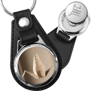 Porte-clé cuir médaillon zen Grue Origami