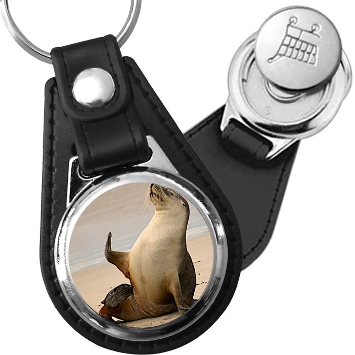 Porte-clé cuir avec médaillon mammifère Otarie