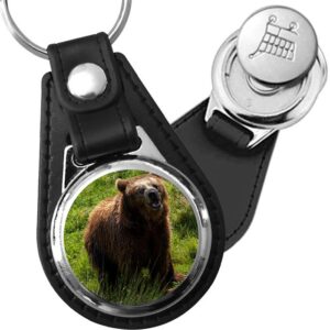 Porte-clé cuir avec médaillon mammifère Ours Brun