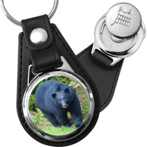 Porte-clé cuir avec médaillon mammifère Ours Noir