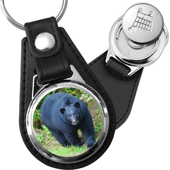 Porte-clé cuir avec médaillon mammifère Ours Noir