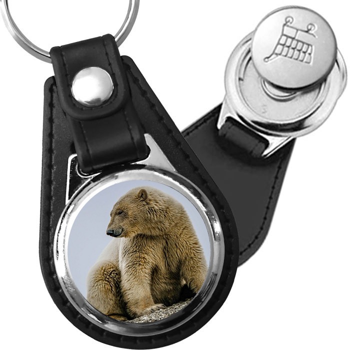 Porte-clé cuir avec médaillon mammifère Ours Polaire